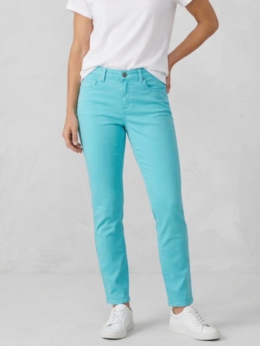 Eileen Fisher Turquoise Aqua Organic Cotton Stretch Skinny Jeans Women's Size 6